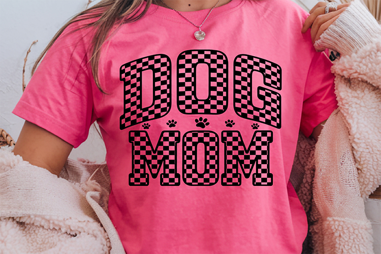 Retro Checkered Dog Mom - Full Color - DTF TRANSFER - 2-5 Business Days