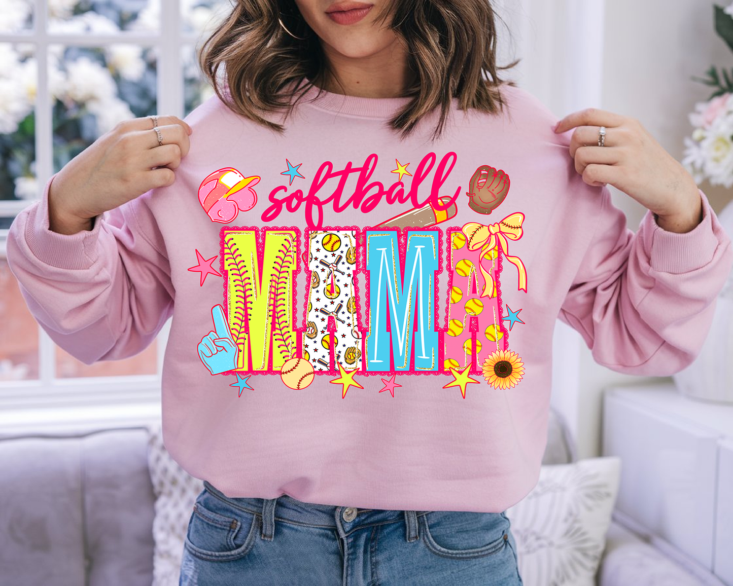 Softball Bow -Full Color-DTF Transfer-WHOLESALE