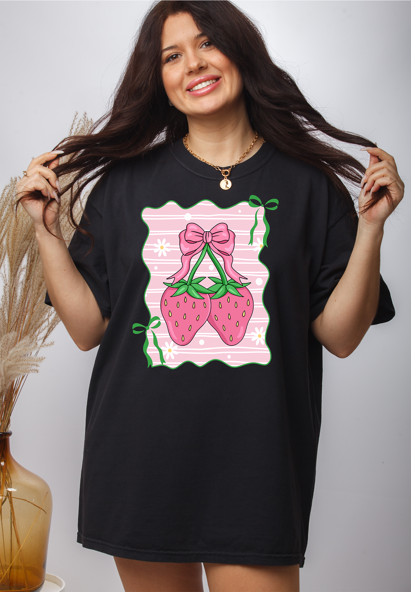 Strawberry Daisy Coquette Bow- DTF TRANSFER