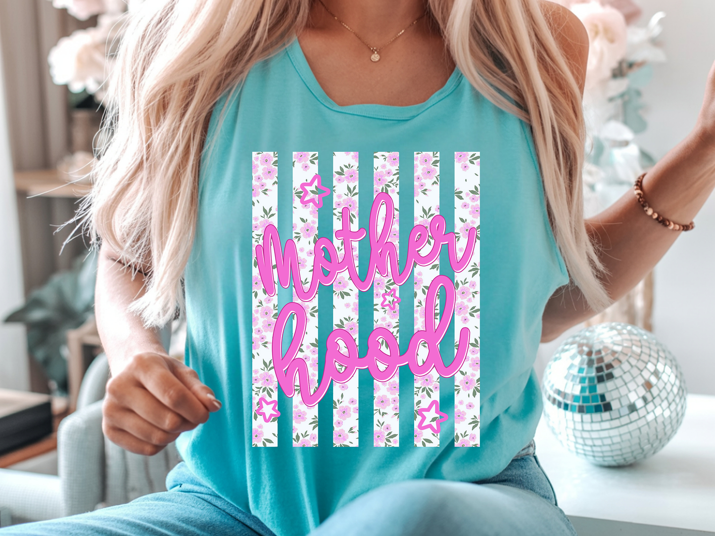 Striped Floral Mother Hood - Full Color - DTF Transfer - 2-5 Business Days