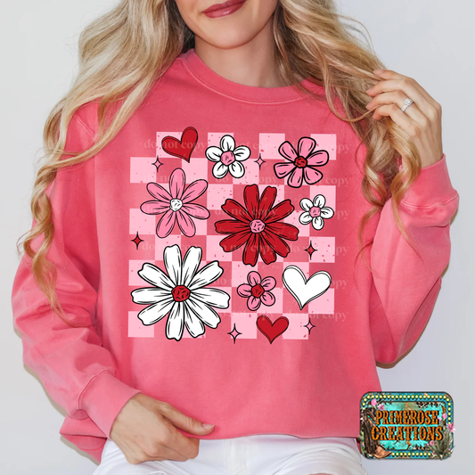 VDay Florals Checkered - DTF TRANSFER -