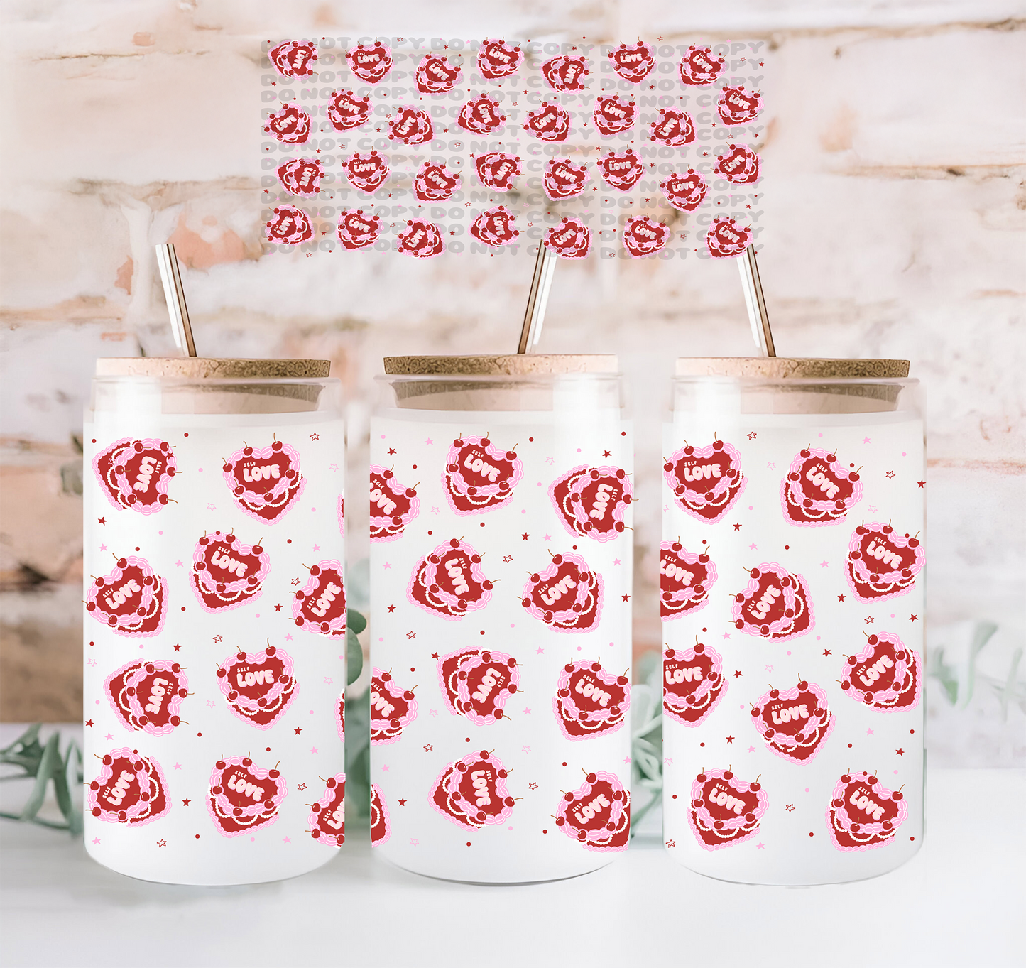 Vintage Heart Cake- 16 oz UV DTF Cup Wrap - RTS