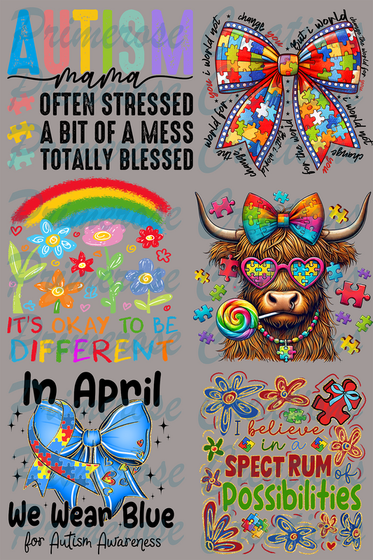Autism   - UV Gang Sheet 11x12 (6 stickers)