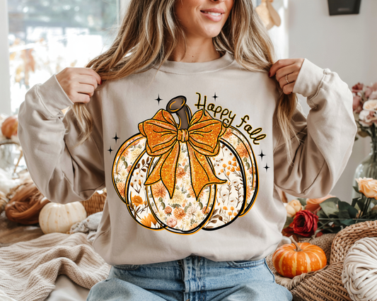 Boho Floral Pumpkin Hello Fall- Full Color- DTF TRANSFER
