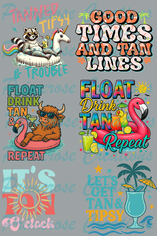 Tanned and Tipsy-Pre Made Gang Sheet 24X36