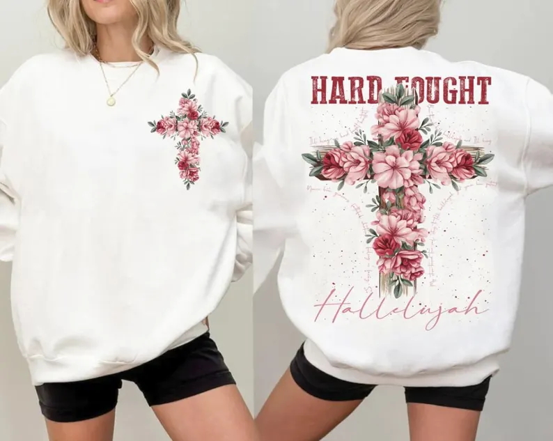 Hard Fought Hallelujah Cross w/pocket - DTF TRANSFER -