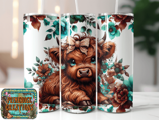 Highland Cow and Floral- 20oz