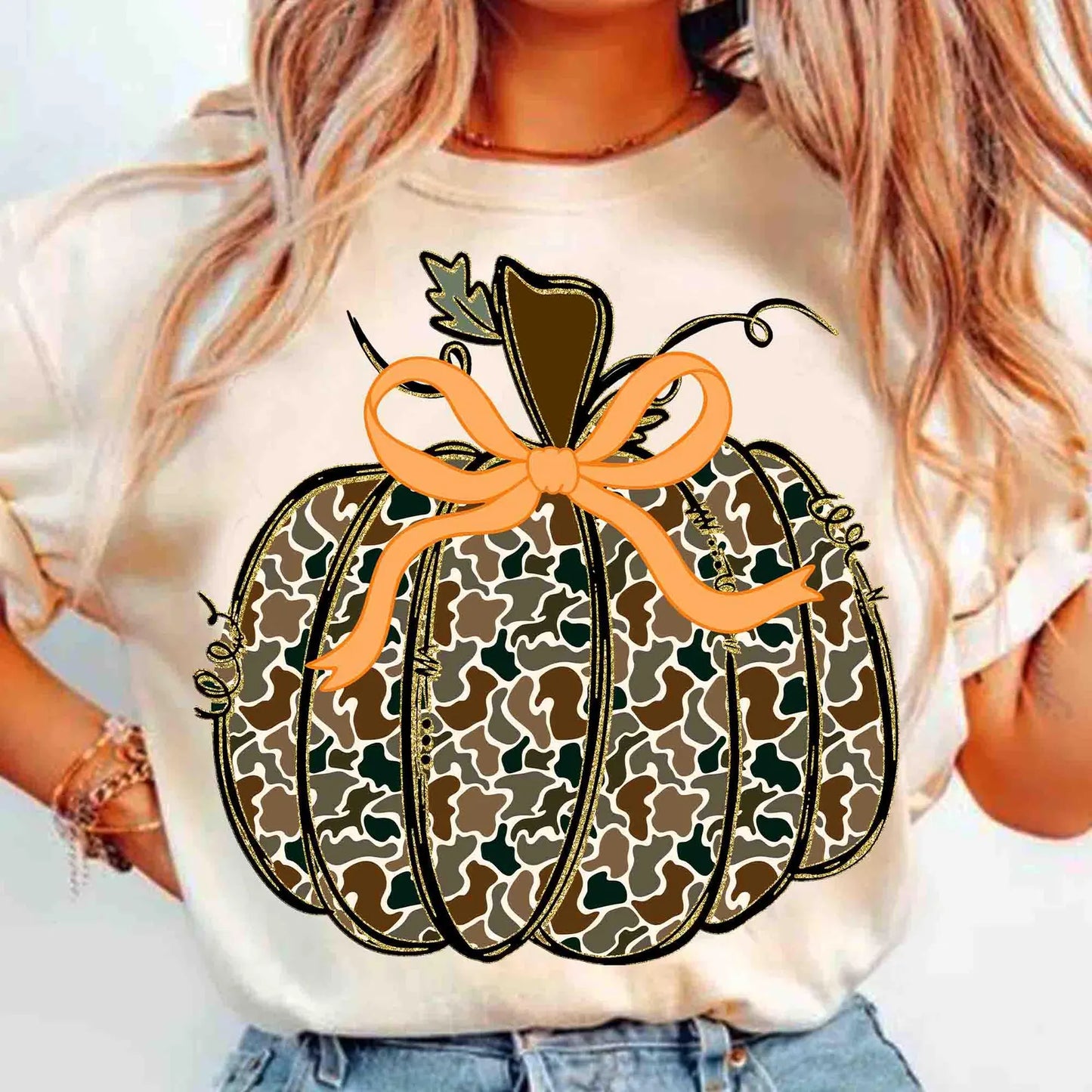 Camo Pumpkin-Full Color DTF Transfer -RTS#75