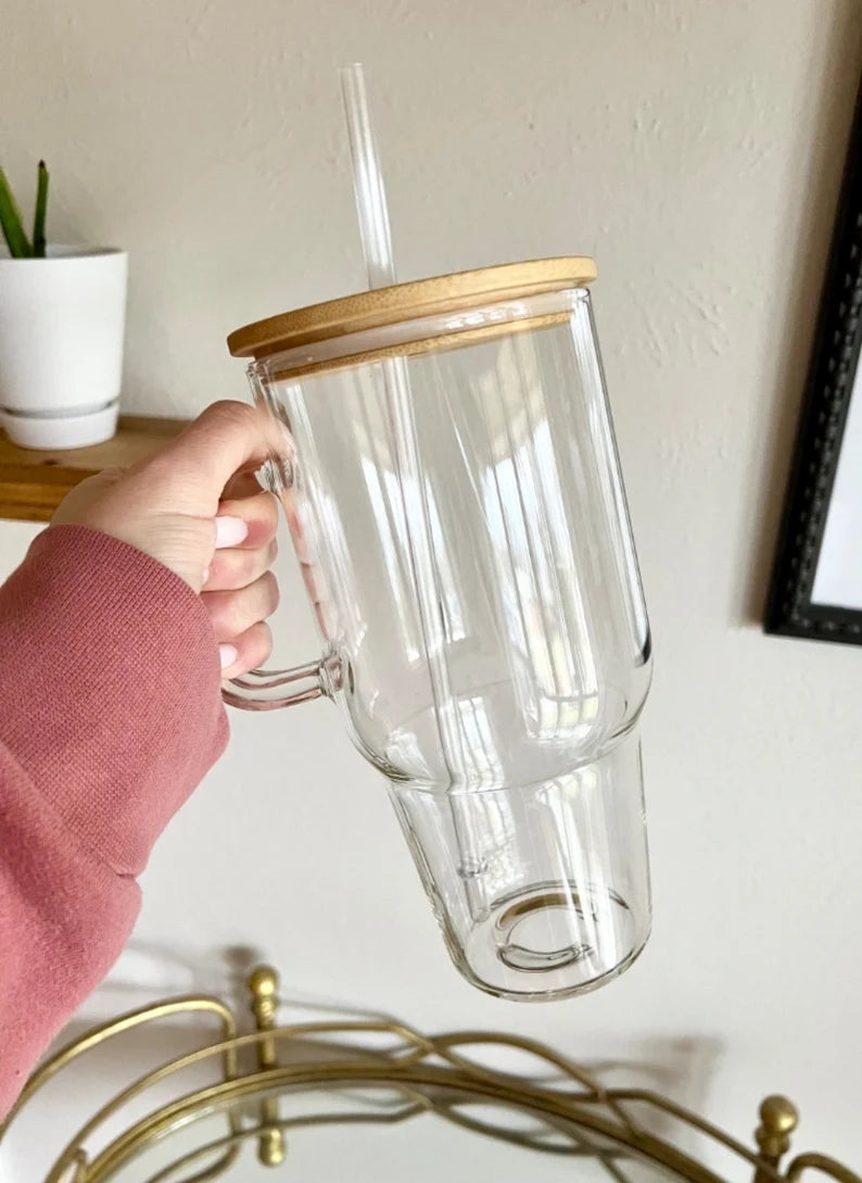 32oz Glass Mug with straw