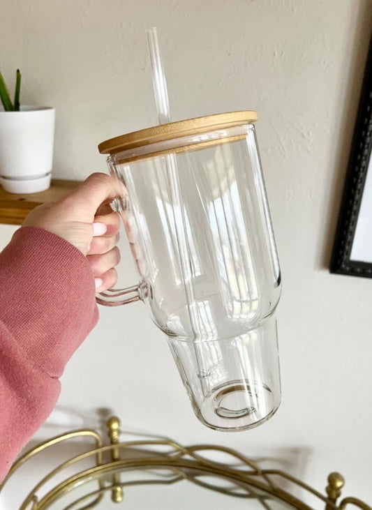 32oz Glass Mug with straw