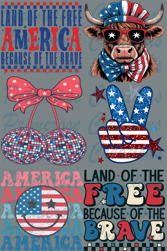 Land of the free- UV Gang Sheet 11x12 (6 stickers)