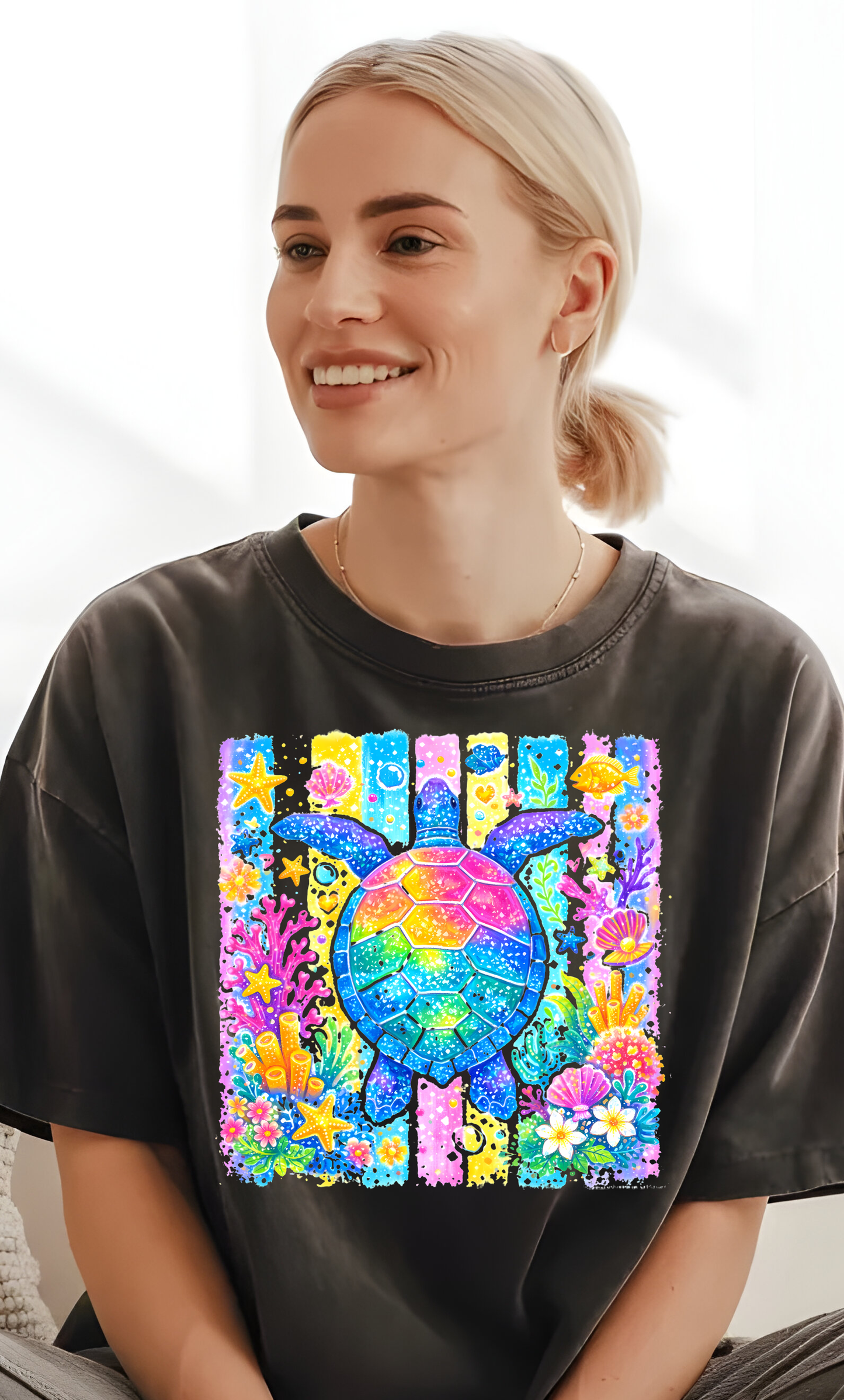 Rainbow Turtle - Full Color - DTF Transfer - 2-5 Business Days