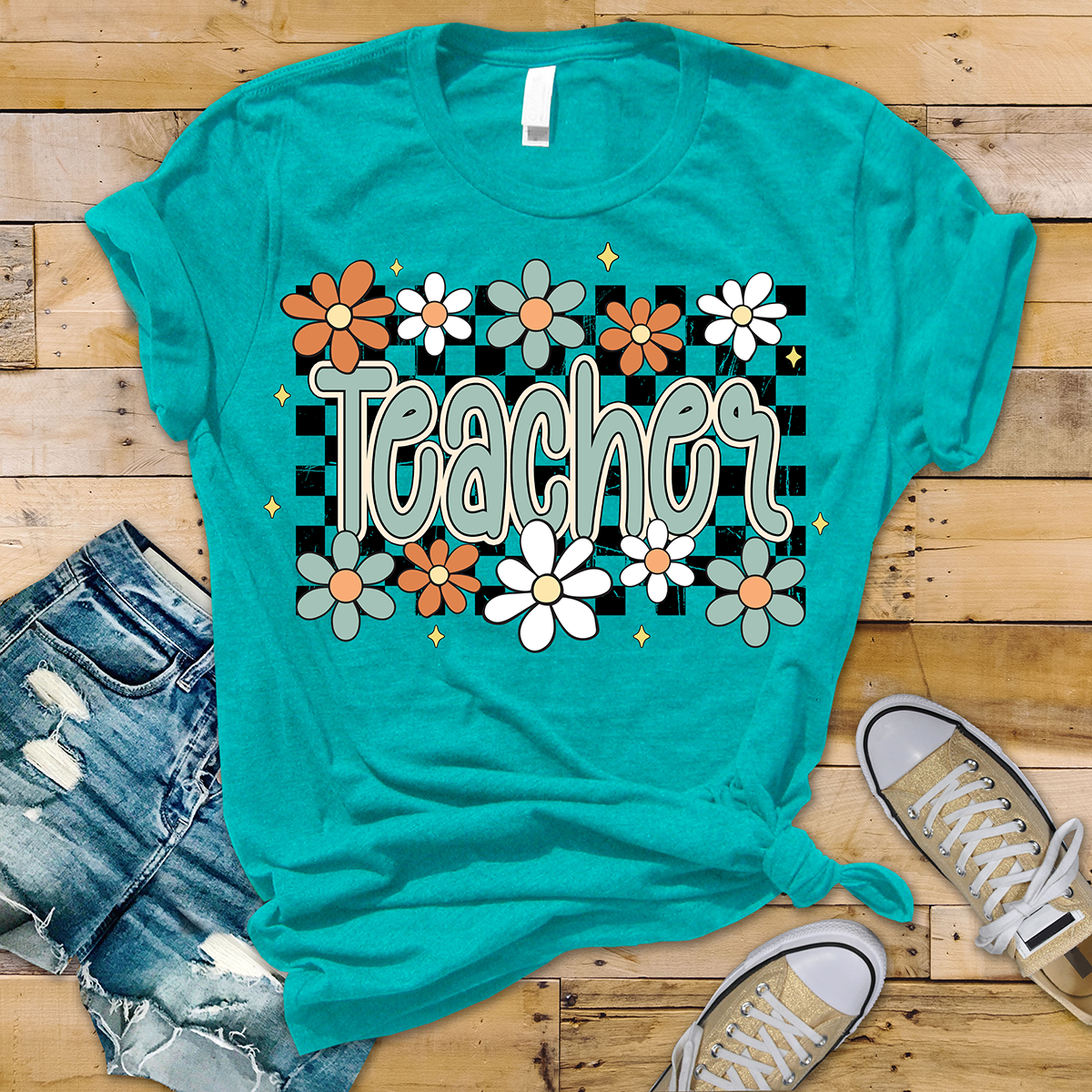 Retro Floral Teacher- Full Color-DTF TRANSFER