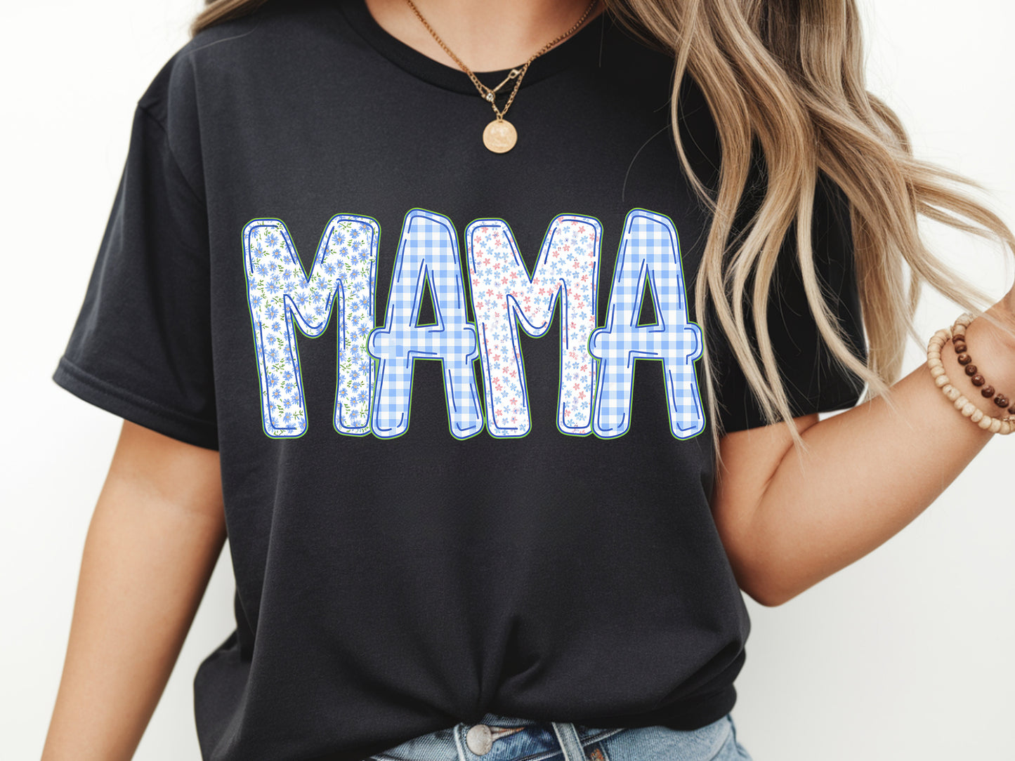 Blue Floral Mama - Full Color - DTF Transfer - 2-5 Business Days