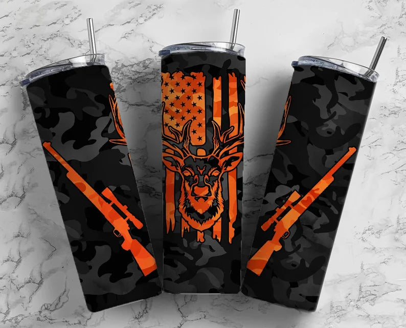 Black Camo and Orange Deer Tumbler Wrap