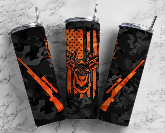 Black Camo and Orange Deer Tumbler Wrap