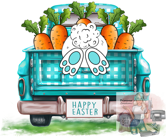 Happy Easter Blue and Plaid Truck DTF
