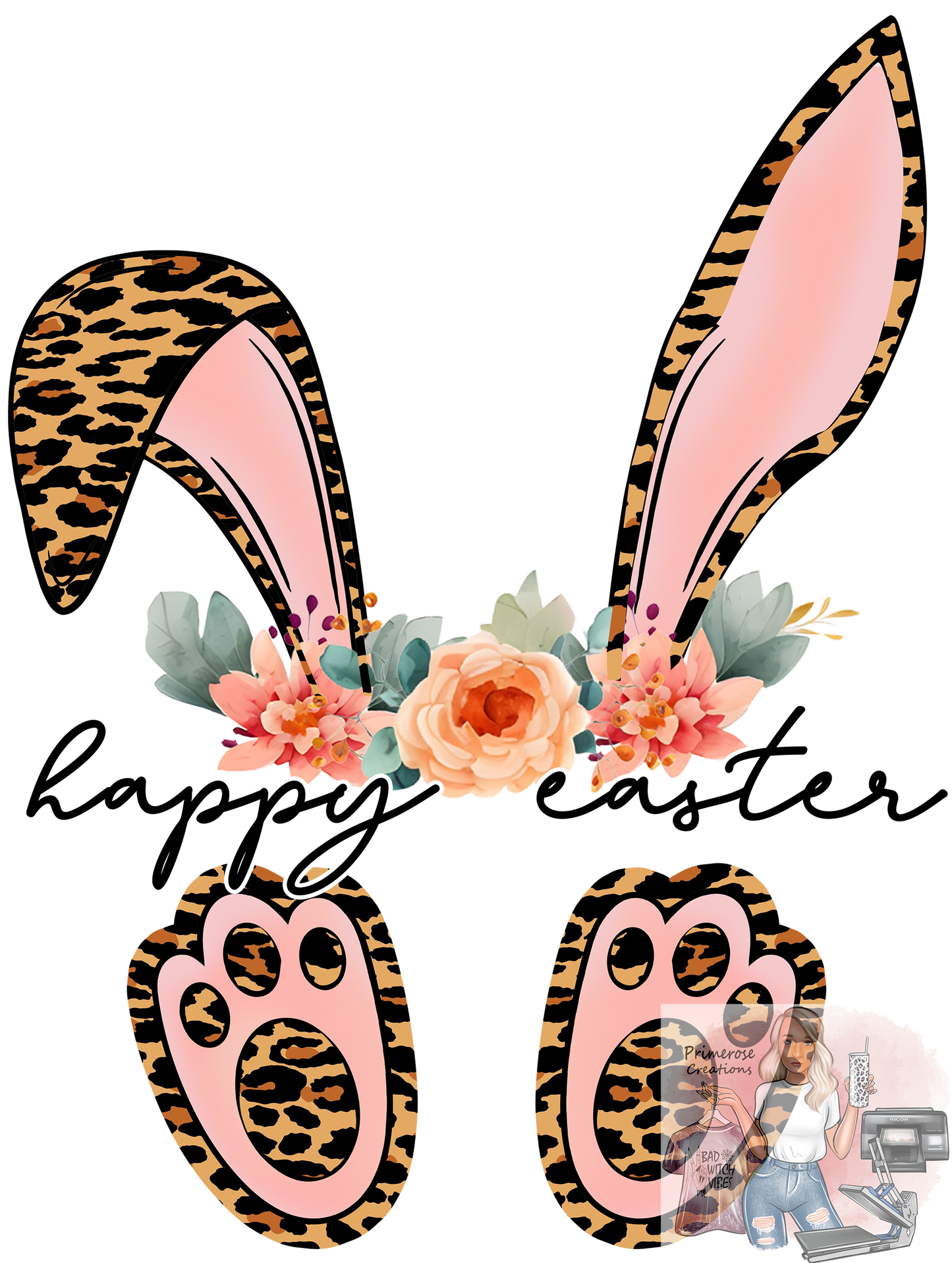Happy Easter Leopard and Floral DTF