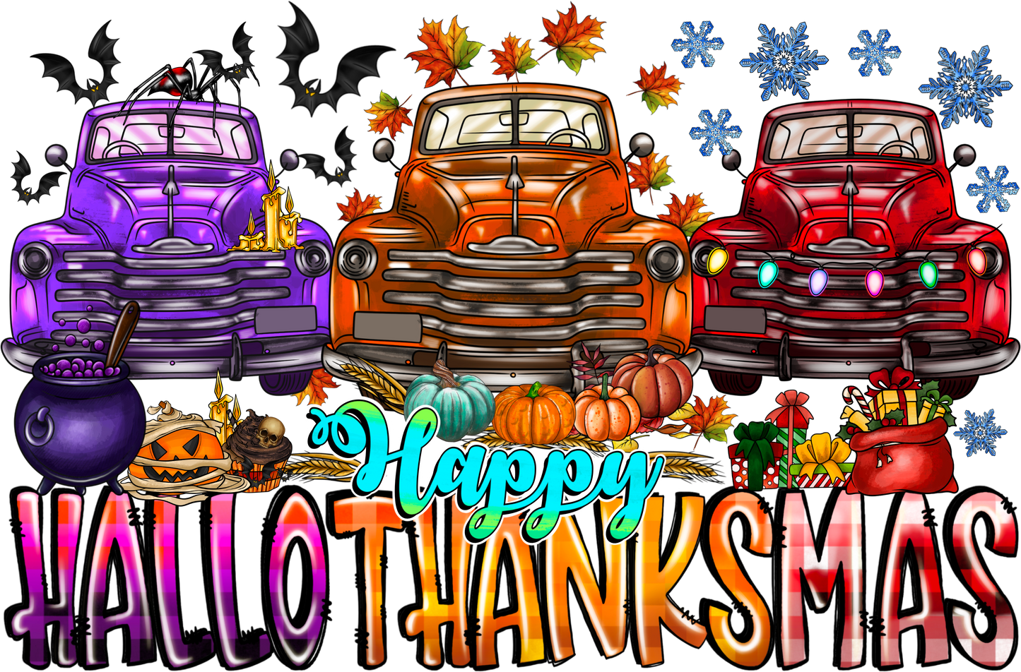 Happy Hallowthanksmas Trucks DTF