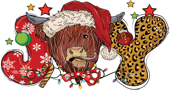 Joy Cow Christmas DTF