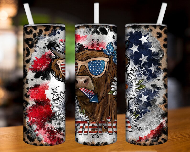 Merica Highland Cow Tumbler Wrap