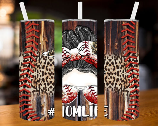 #Momlife Baseball Messy Bun Tumbler Wrap