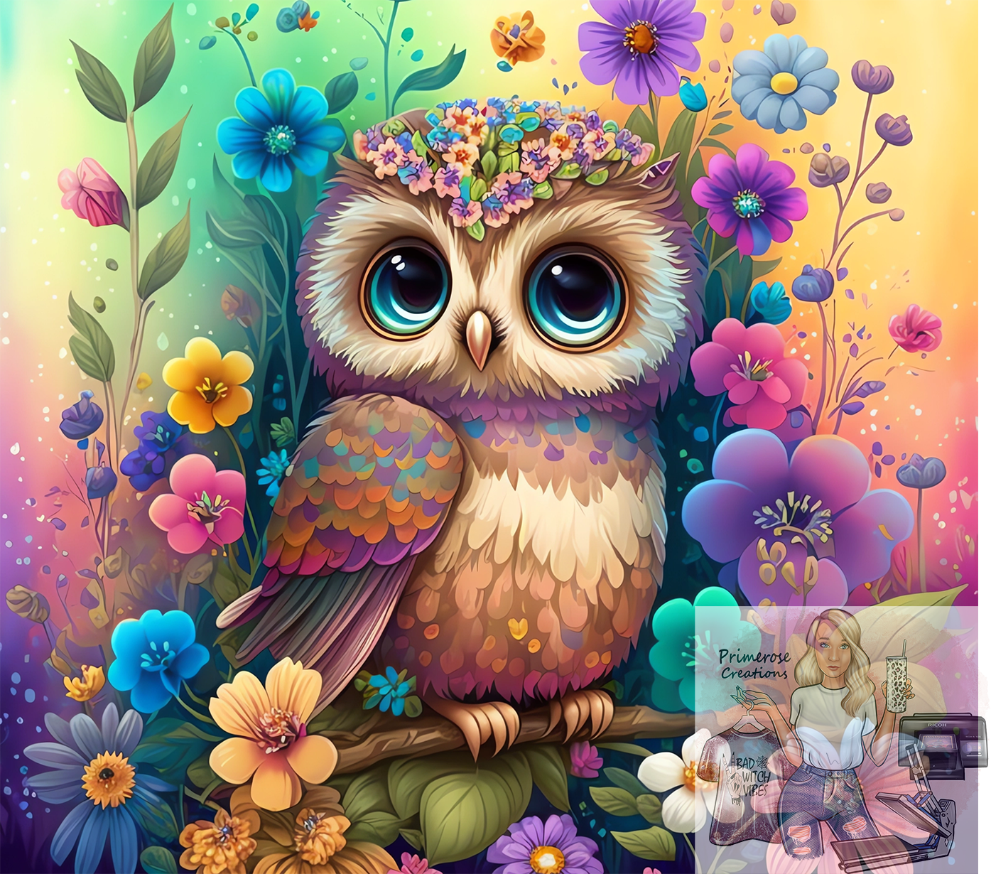 Owl and Flowers Tumbler Wrap