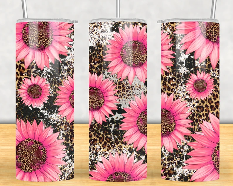 Pink Sunflower and Cheetah Tumbler Wrap