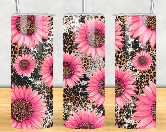 Pink Sunflower and Cheetah Tumbler Wrap