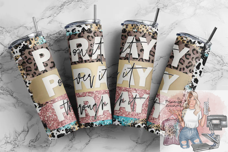 Pray Repeat and Cheetah FlowerTumbler Wrap