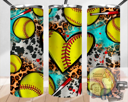 Softball and Turquoise Heart Tumbler Wrap