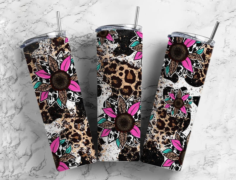 Sunflower Cowhide Tumbler Wrap