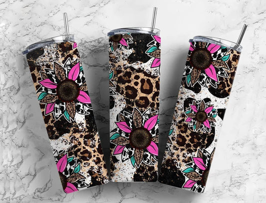 Sunflower Cowhide Tumbler Wrap