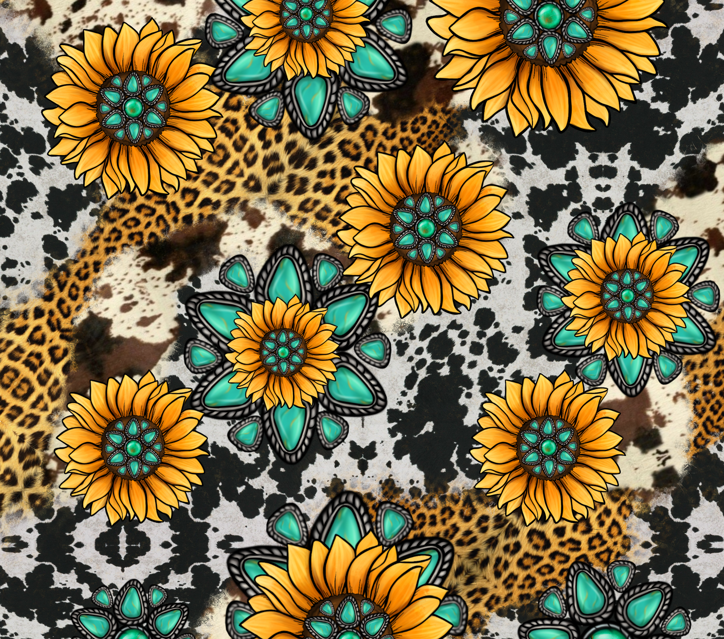 Sunflowers, Turquoise, and Leopard Tumbler Wrap
