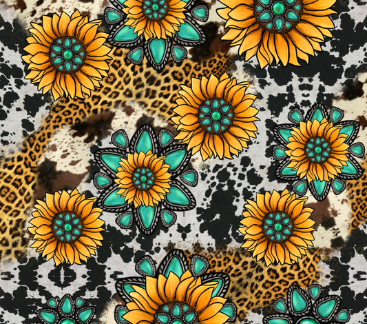 Sunflowers, Turquoise, and Leopard Tumbler Wrap