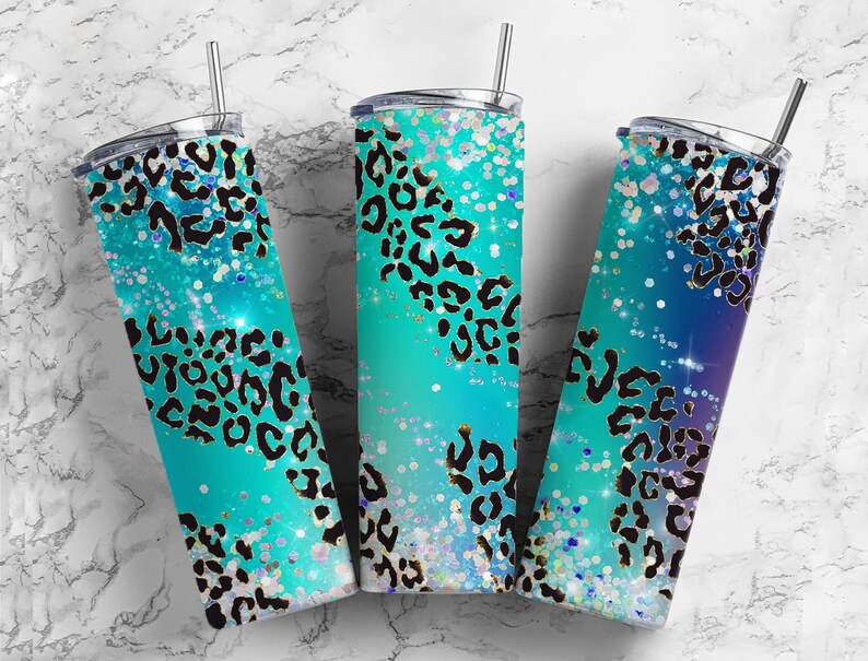 Teal Leopard Print Tumbler Wrap