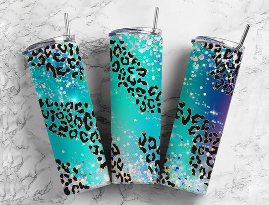 Teal Leopard Print Tumbler Wrap
