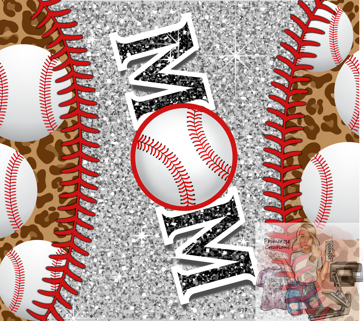 Baseball Mom Glitter Tumbler Wrap