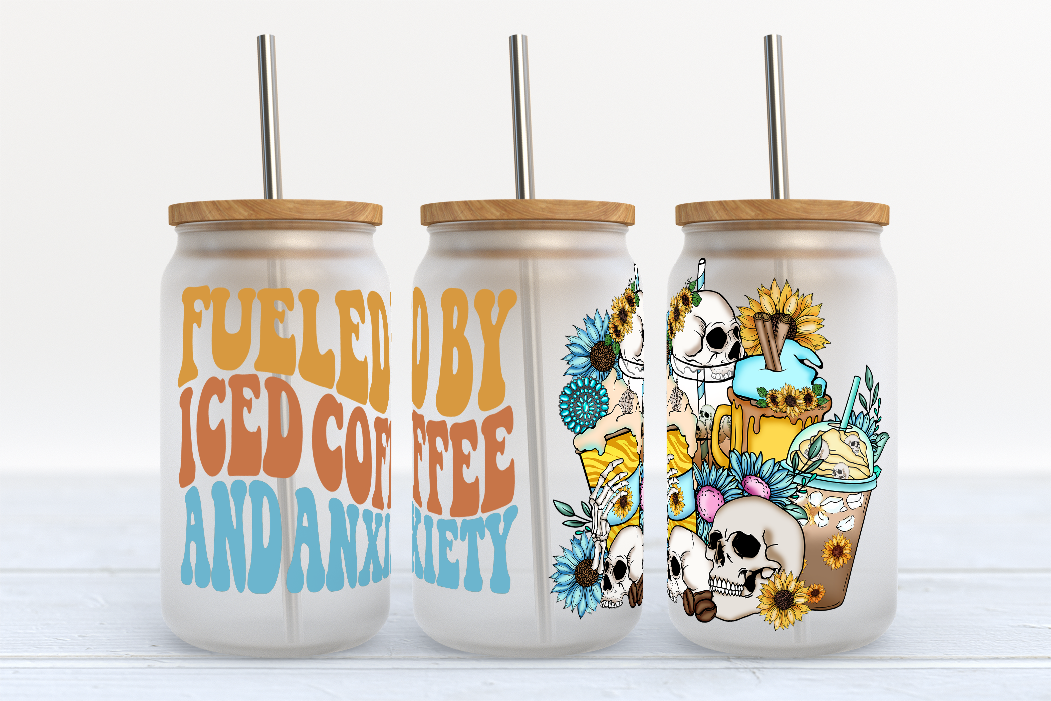 Dead inside but caffeinated Libbey Beer Can Glass Iced Coffee Glass