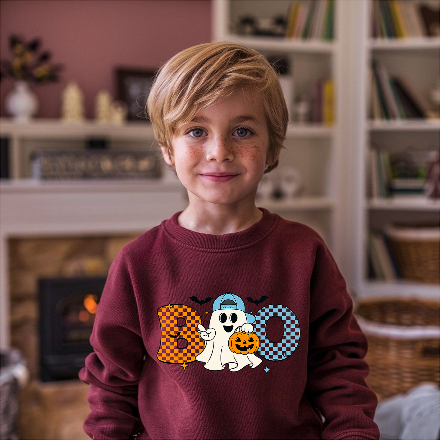 BOO Pumpkin Spooky Vibes Boy-Youth-DTF Transfer