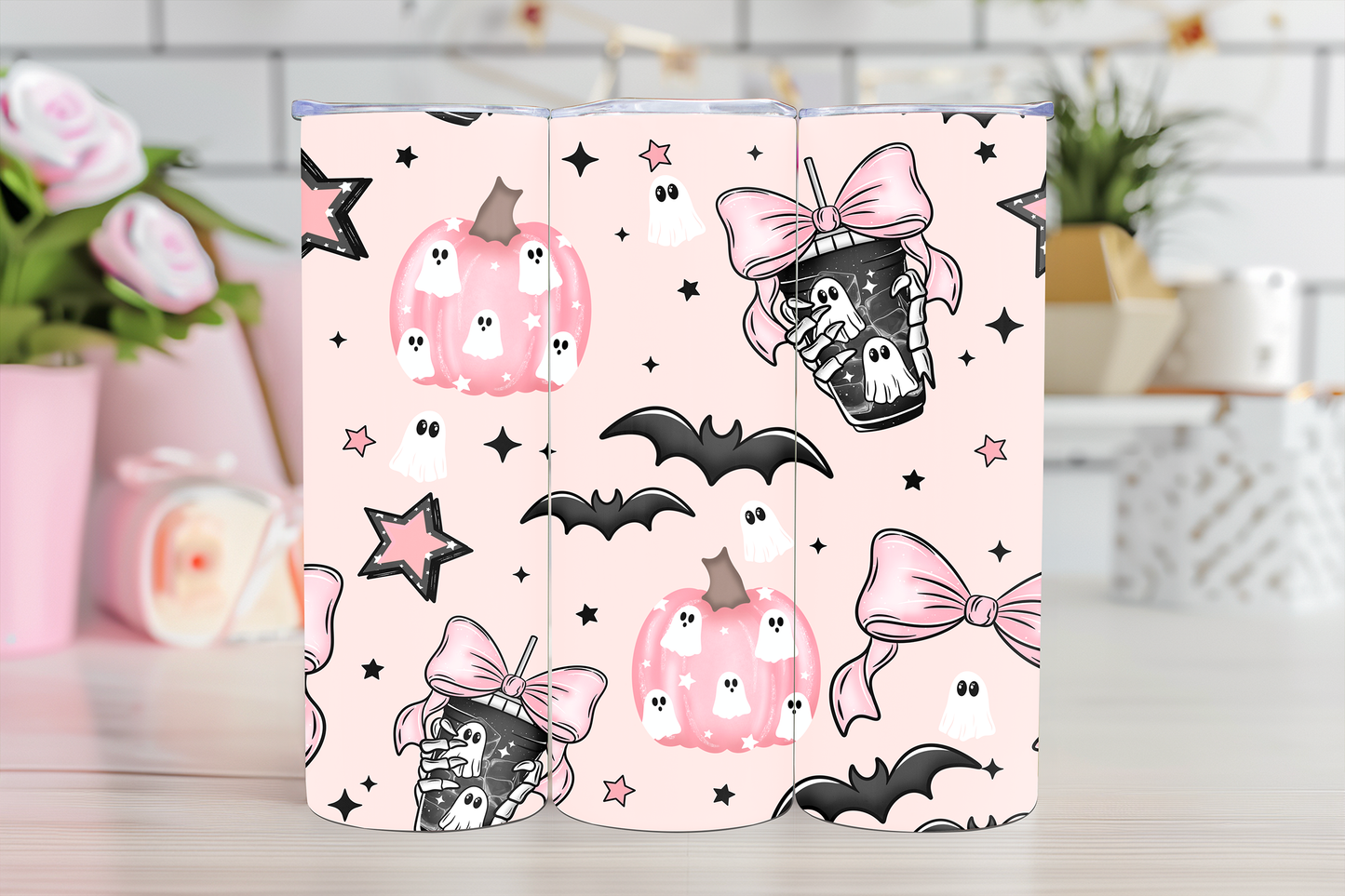 Pink Ghosting Bow-20oz TUMBLER WRAP