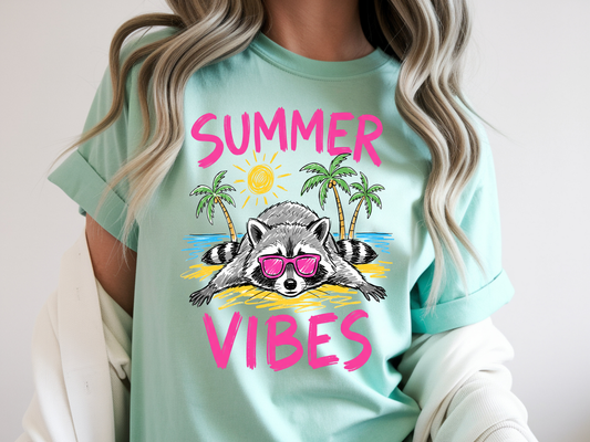 Summer Vibes Racoon - Full Color - DTF Transfer - 2-5 Business Days