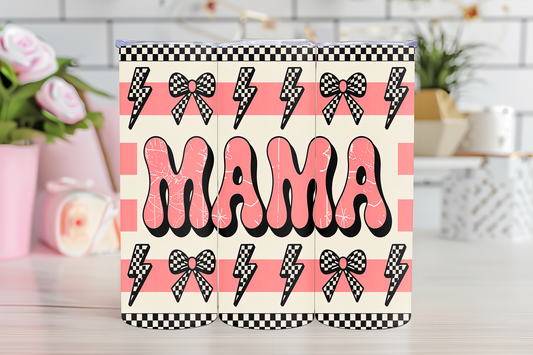 Mama Checkered  Bow- 20oz TUMBLER WRAP