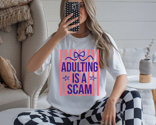 Adulting Is a Scam Striped - Full Color - DTF Transfer - WHOLESALE