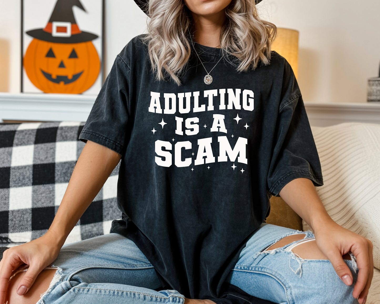 Adulting is a scam- white-Single Color- DTF TRANSFER-2-5 Business Days