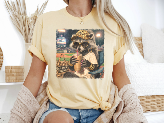 Ball Park Mama Racoon - Full Color - DTF Transfer - 2-5 Business Days