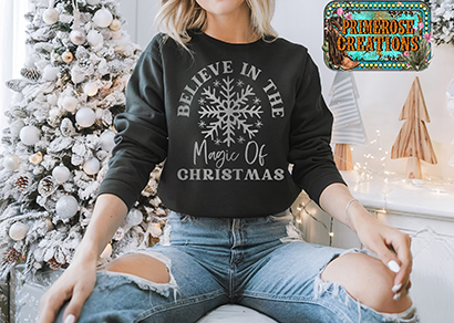 Believe in the Magic of Christmas Sweatshirt Metalic Silver Design