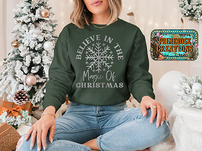 Believe in the Magic of Christmas Sweatshirt Metalic Silver Design