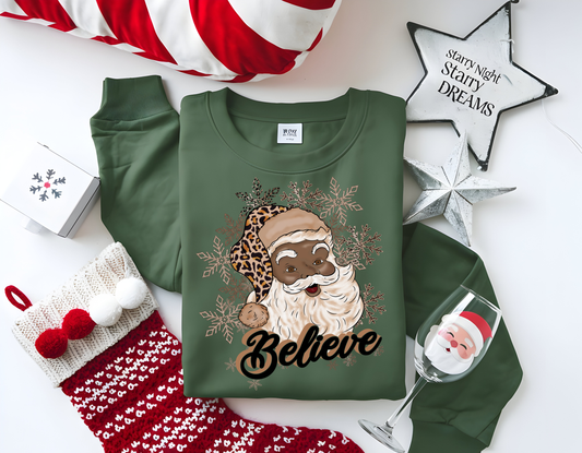 Believe Leopard Santa 2 -Full Color-DTF TRANSFER-2-5 Business Days