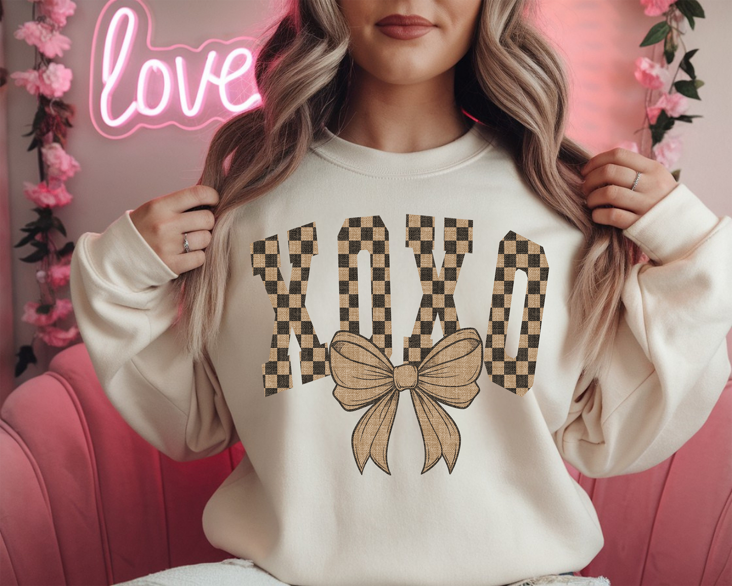 Brown Checkered XOXO-Full Color DTF Transfer - 2-5 Business Days